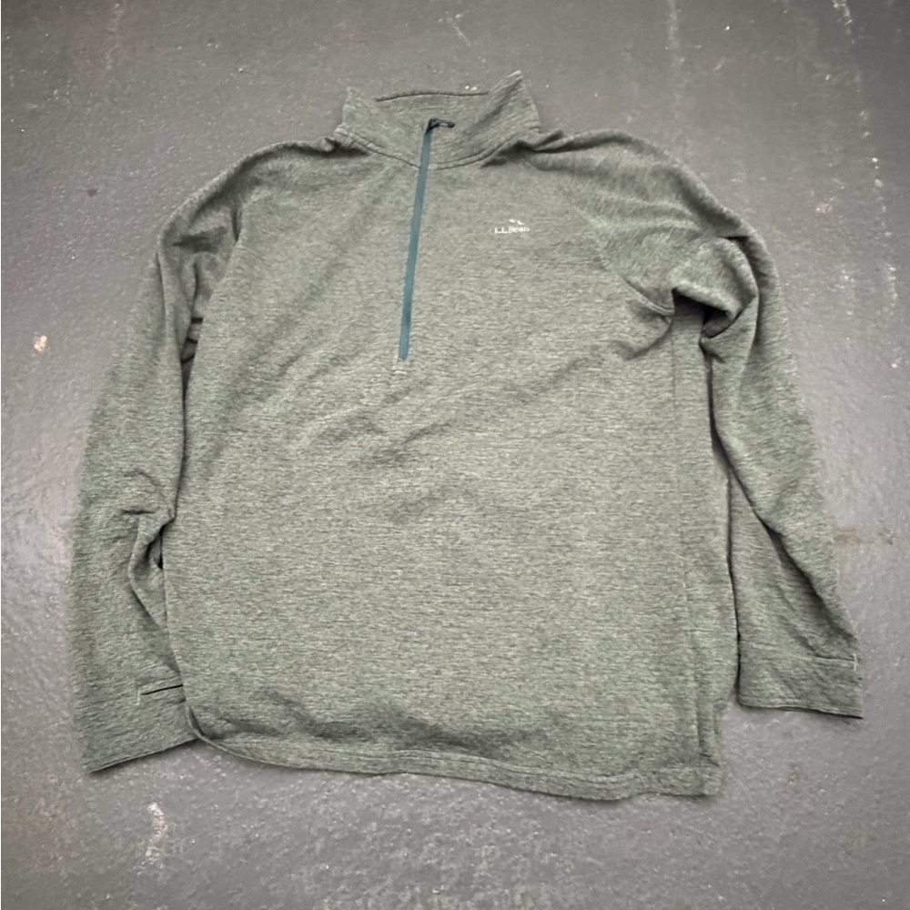 L.L.Bean Heathered Green Quarter-Zip Pullover L - Tall